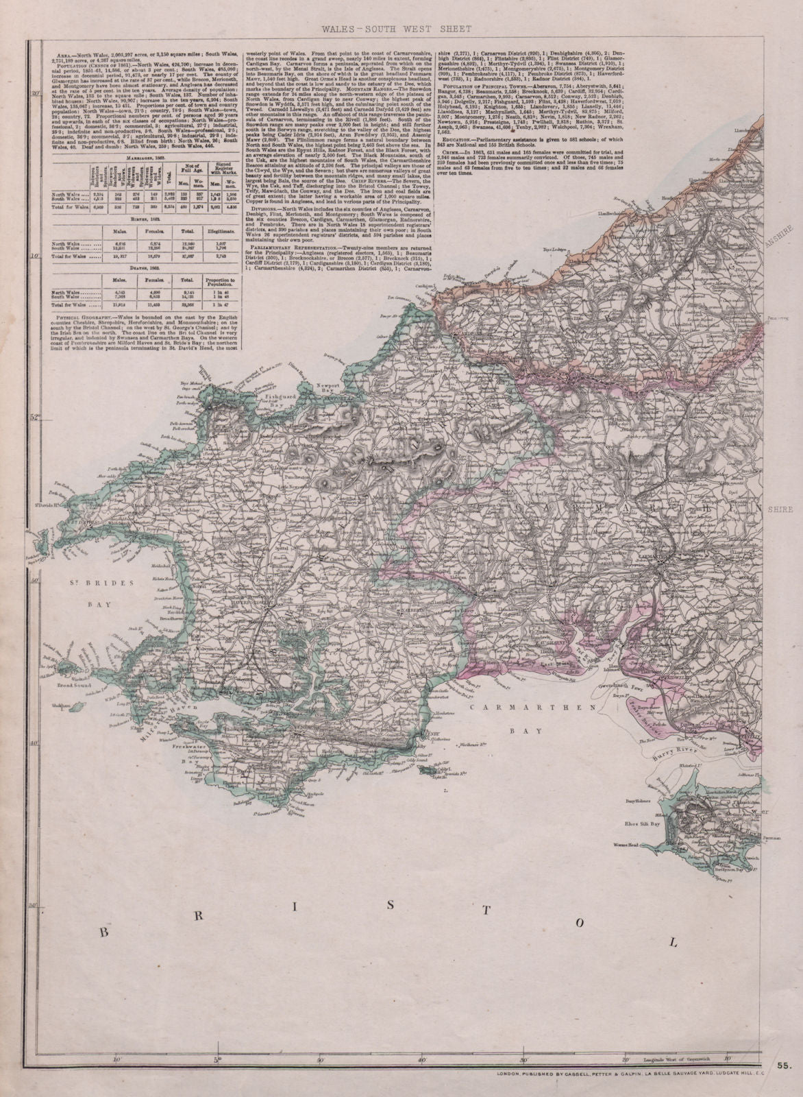 SOUTH WEST WALES. Pembrokeshire Carmarthenshire Cardiganshire. WELLER 1868 map
